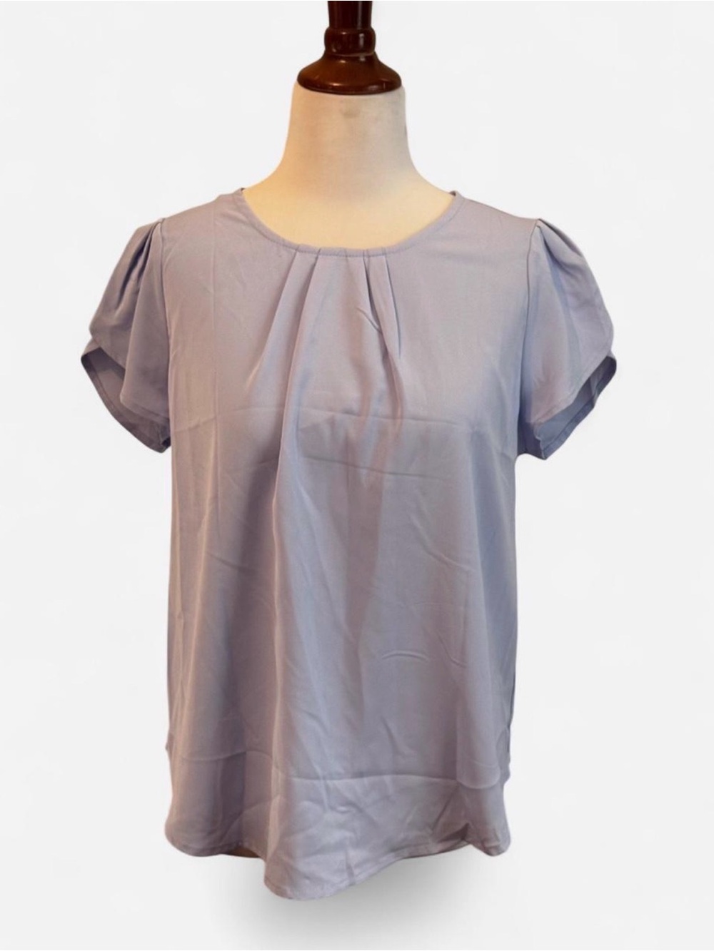 Dokotoo Light Blue Short Sleeve Pleated Women's Top